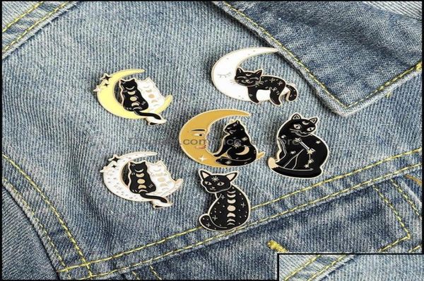 Pins Broches Pinsbroches Bijoux Lune Chat Noir Émail Pin Pour Femmes Mode Robe Manteau Chemise Demin Métal Broche Pins Badges Pro4921417