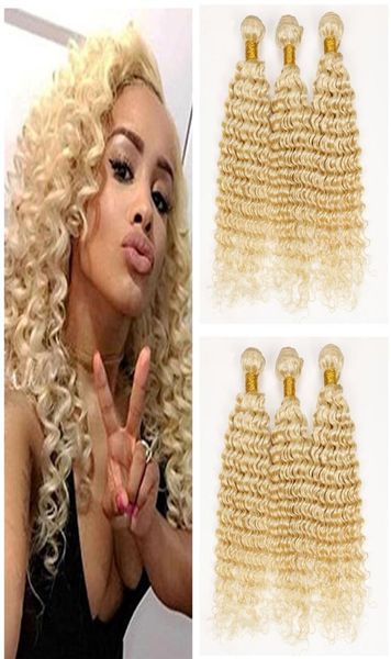 onda profunda estilo virgem brasileiro 613 extensões de cabelo loiro profundo encaracolado 3 pçs / lote mel mais leve pacote de cabelo loiro virgem peruana 5699186