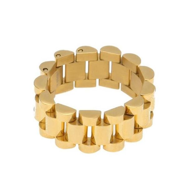 Top-Qualität Größe 8–12 Hip Hop Melody Ehsani Band Ring Herren Edelstahl Gold Farbe Präsident Armband Link Style Ring328C