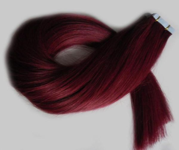Unbearbeitetes malaysisches glattes Haar der Güteklasse 7a 99J Red Wine Tape in Echthaarverlängerungen PU-Hautschussband in Remy-Haarverlängerungen9091337