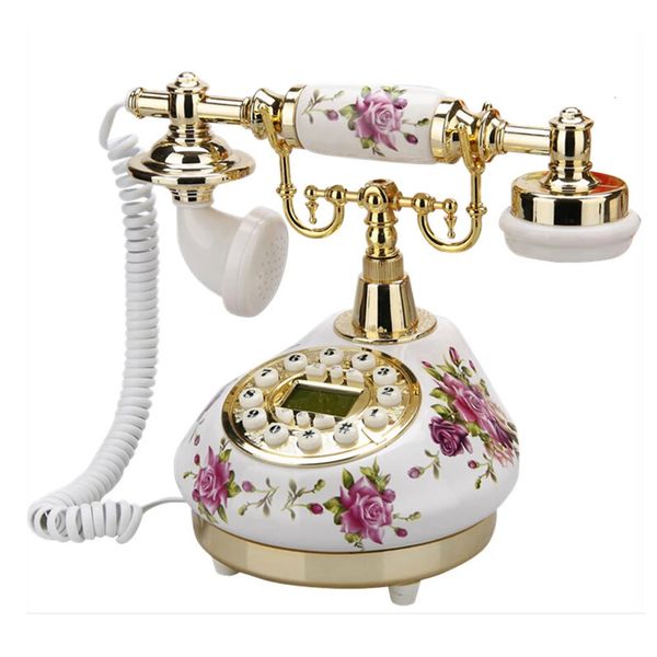 Kablolu Telefon Retro Sabit Hat Telefon Ev/Ofis/El Çin Seramik Antika Telefonlar Eski Moda Dekor Masaüstü Telefon 240102
