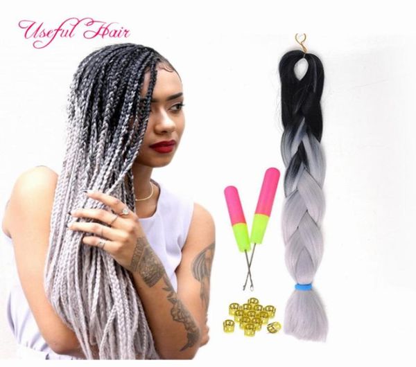 Ombre blaugraupinkblau Jumbo Flechthaar synthetisch zweifarbig JUMBO BRAIDS Bulks Extension Cheveux 24 Zoll Ombre Box Braid8747529