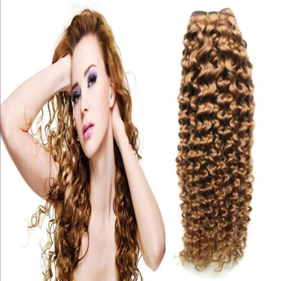 Castanho claro brasileiro crespo encaracolado cabelo humano pacotes encaracolados 100g cabelo virgem encaracolado profundo brasileiro tece 100gpc trama dupla 1PCS7348184484