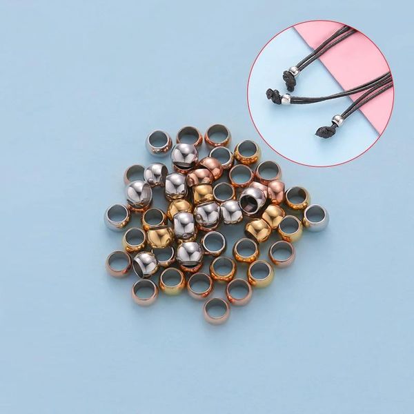 Fnixtar 200 Stück 3 x 4 mm Edelstahl-Perlen, europäische Kugel, Metall, große Loch-Abstandsperlen für Schmuckherstellung, DIY-Armband, Halskette