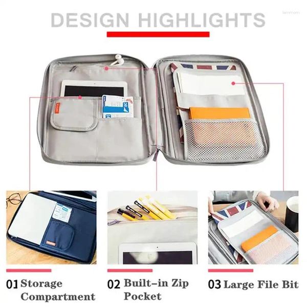 Evrak Çantaları A4 Belge Çantaları Su Geçirmez Dosya Tutucu Seyahat Bagaj Office iPad Pen Defterleri için Fermuar Portföy Organizatörü