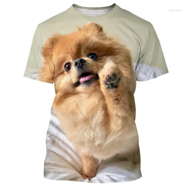 Camisetas masculinas 2024 verão bonito e engraçado cão Pomeranian impressão 3D de alta qualidade camisetas femininas tops