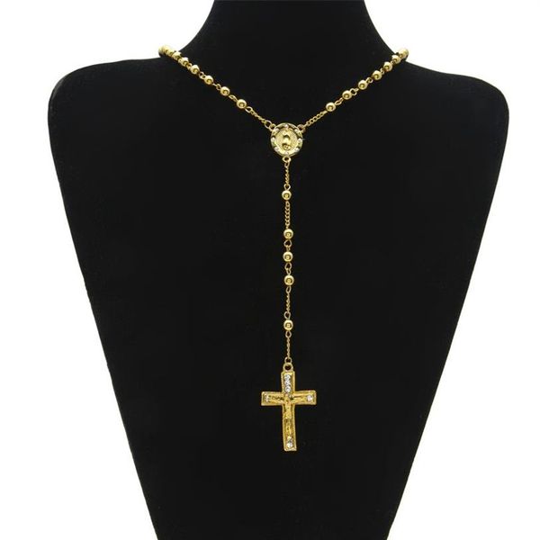 Jóias Católicas de Jóias Católicas do Hip Hop Estilo de ouro Dourado colar de aço inoxidável Jesus Jesus Cross Rosário Chain232h