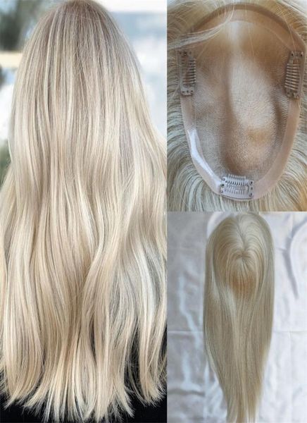 13 x 15 cm Mono-Haar-Topper für Damen, Platinblond, 60 Virgin Russian Slik Top, Clip-in-Stücke, Toupet-Extensions6628218