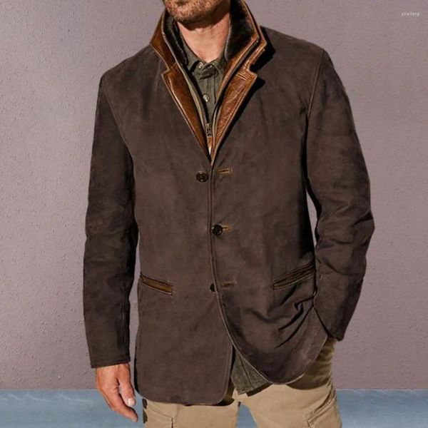 Giacche da uomo Giacca da uomo vintage 2024 Autunno Inverno Caldo Capispalla maschile Abbigliamento Moda Cappotto in pelle artificiale per cappotti a maniche lunghe