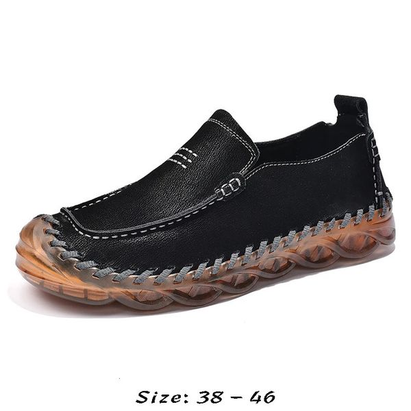 Sapatos de barco casuais de couro genuíno de alta qualidade para homens corte baixo artesanal tamanho confortável 41 42 45 2023 sapato de caminhada preto 240102
