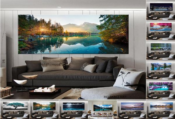 Natureza cenário arte da parede decoração de casa paisagem natural pinturas em tela lago árvore cartazes imprime imagem para sala estar decor6178308