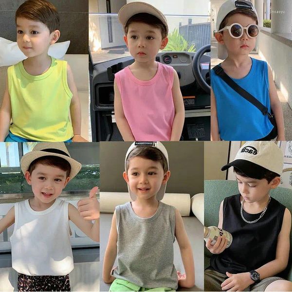 Conjuntos de roupas Coletes para meninos são simples e respiráveis, tops multicoloridos para bebês, roupas de verão para meninas, crianças