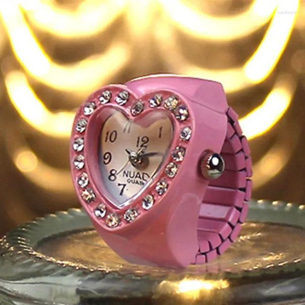 Cluster anéis harajuku rosa coração strass mini dedo relógio anel para mulheres diversão bonito doce tendência feminino vintage estética jóias presente