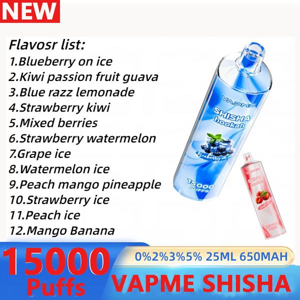 Original VAPME descartável narguilé shisha puff 15000 Vape Hookah caneta fumaça Tipo-C Pré-preenchido Pod multi Sabores vape pen puff 15k ervas e narguilé elétrico E Cigarro JNR