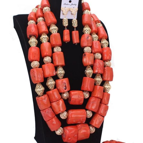 Girocolli Dudo 1539mm Nigeria grandi perle di corallo gioielli da sposa orecchini bracciale collana set