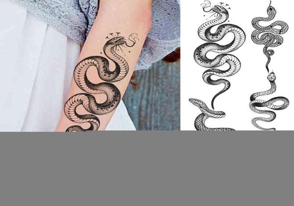 Tatuagens temporárias de antebraço de cobra preta para mulheres adultos homens serpente lua realista tatuagem falsa elegante transferência de água papel 07231718