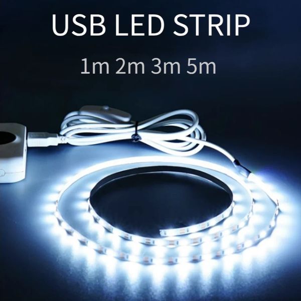 Luz de tira LED USB 5V com decoração de interruptor fita impermeabilizada para casa de fundo da casa 1m 2m 3m 5m fita