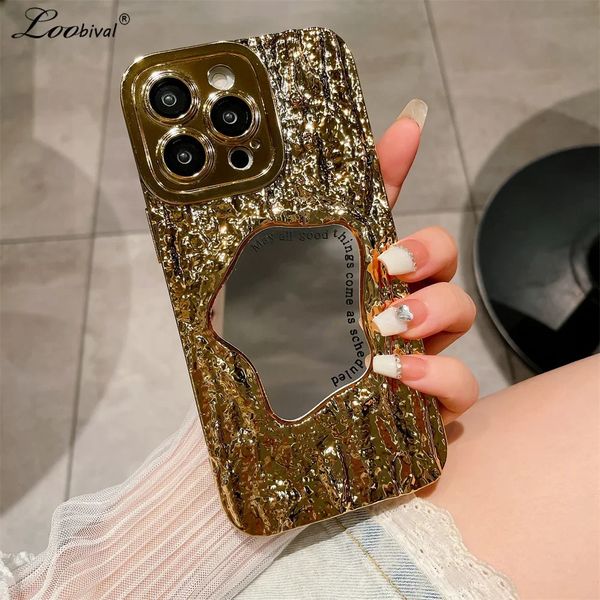 Luxuriöse Hülle aus verspiegelter Alufolie, geeignet für iPhone 14 13 15 Pro Max 11, Make-up-Beschichtung, Felsstruktur, weiche Stoßkappe, geeignet für iPhone 14 Pro 240102