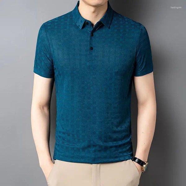 Polos pour hommes Business Casual Manches courtes Hommes Polos à carreaux Polos Vêtements coréens Tees d'été Mode Mâle Vintage Lâche Lisse Tops basiques