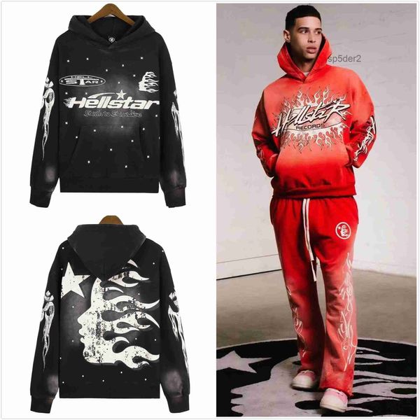 Hellstar Hoodie Designer Hoodies Moletons Retrato High Street Tide Hip Hop Espessado Athleisure Pintado à Mão Bolsos Mulheres Suéteres Hoody Grosso Hoody IZM1