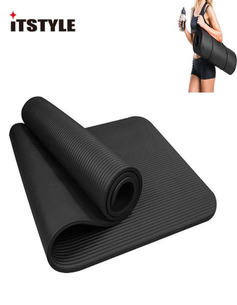 Itstyle 10mm nbr exercício tapete de yoga extra grosso fitness alta densidade com alça de transporte para treino pilates7637487