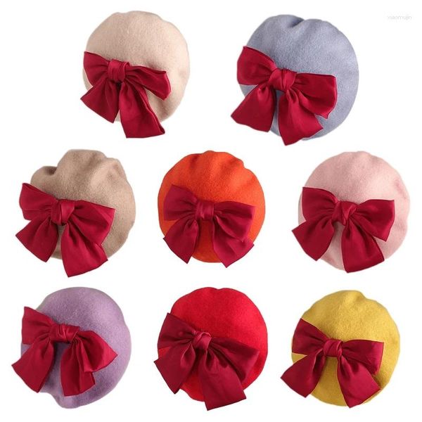 Chapéus Moda Vermelho Grande Bowknot Adorável Pintor Chapéu Crianças Octogonal Presentes Para Xmas Ano de Ação de Graças Dia dos Namorados