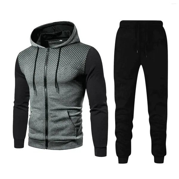 Fatos masculinos simplicidade esporte jogger terno outono e inverno conforto quente hoodies calças ao ar livre zíper atlético plus size