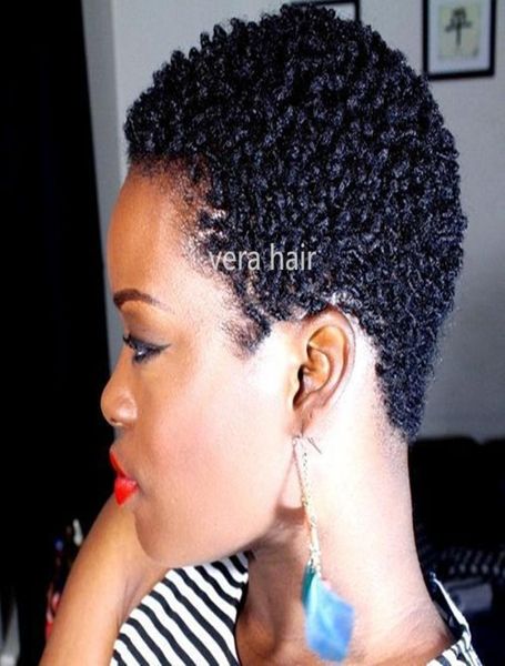 Короткие вьющиеся человеческие волосы Парики 4 дюйма Натуральный цвет Афро парики Бразильские девственные локоны Remy Machine Made парик для чернокожих женщин4117866