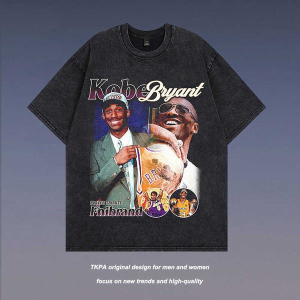 TKPA American Vintage Kurzarm-T-Shirt für Herren und Damen, Hip Hop, klassisches Paar, Wash Water Half Tee