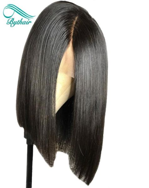 Bythair 360 parrucca del merletto Bob corto pre pizzicato linea sottile 360 parrucca capelli umani brasiliani densità del 150% nodi candeggiati con i capelli del bambino7424596