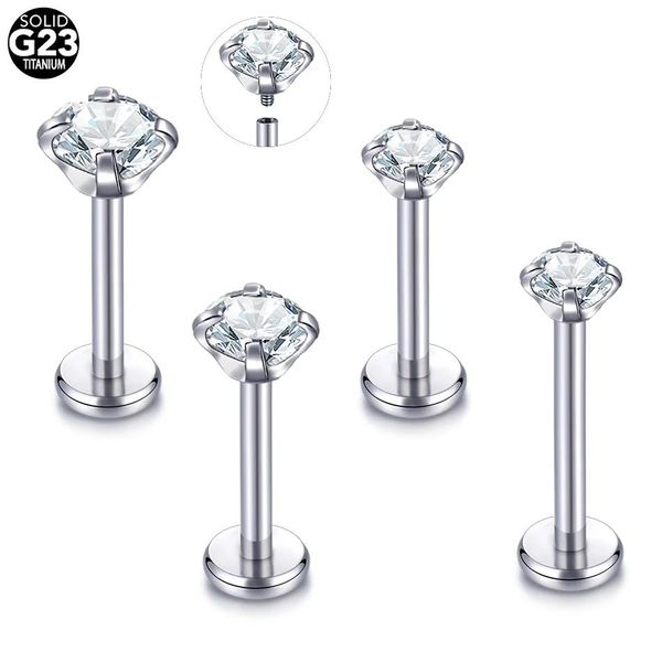 Braccialetto 10 pz/lotto G23 Titanio Labret Anello sul Labbro Cz Filettatura Interna Zircone Monroe Trago Helix Orecchio Cartilagine Penetranti Del Corpo Dei Monili 16g