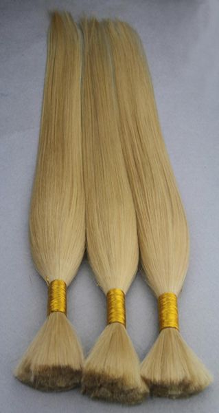 Cabelo humano em massa loiro, 3 peças, cabelo humano em massa, 300g, sem trama, cabelo humano em massa para trança9944645