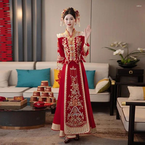 Roupas étnicas Xiuhe Chinês Velor Vestido de Noiva Tradicional Antigo Hanfu Cheongsams Mulheres Vestidos de Noiva Conjuntos