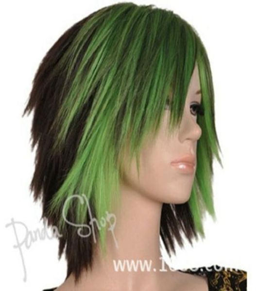 Parrucca Harajuku nuove parrucche per capelli da festa cosplay con sfumatura verde corta da donna sexy 0393398651