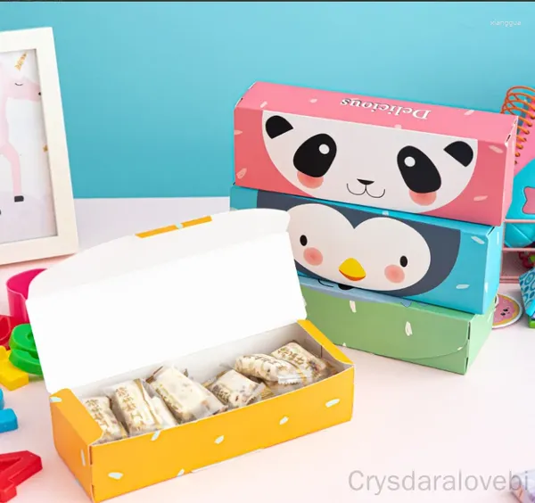 Confezione regalo Cartone animato Flip Tuorlo d'uovo Pasticceria Animale Scatola da forno rettangolare Torrone con fiocchi di neve