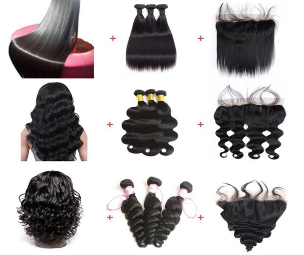 Brasilianisches Body Wave-Spitzenfrontteil mit Babyhaar, drei Bündel mit frontalem Spitzenverschluss, Body Wave-Haar 4873240