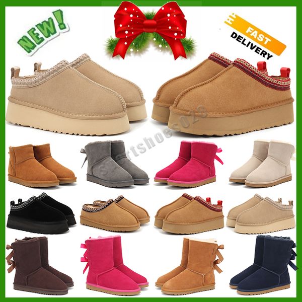 Designer fofo neve ugg botas mini mulheres inverno austrália tasman plataforma ug bota pele chinelo tornozelo sapatos de lã de pele de carneiro casual fora