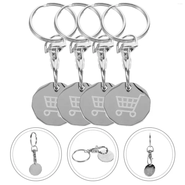 Chaveiros 4 PCS Pequeno Carrinho Tokens Chaveiros Removedor Pingente Fob Metal Compras Carrinho de Aço Inoxidável Moeda Chaveiro Medalhão