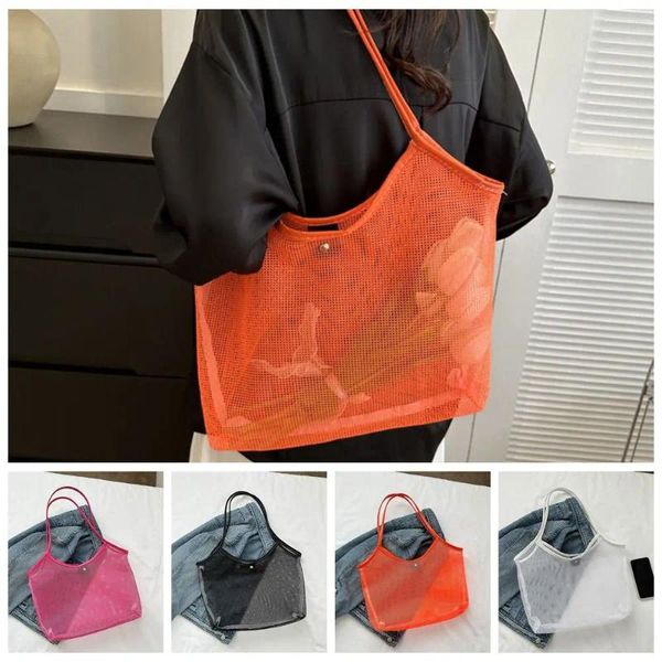 Sacos de compras Coreano Malha Oco Beach Bag Fishnet Tote Transparente Bolsa Dobrável Leve Ombro Grande Capacidade