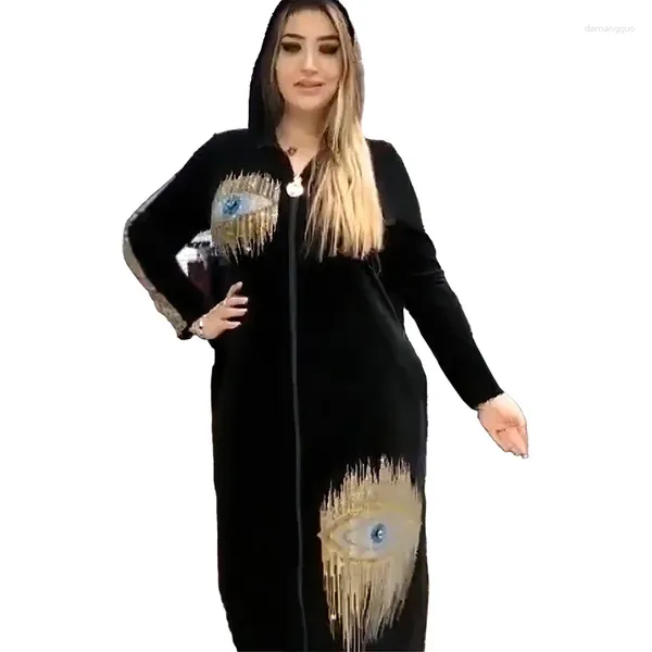 Vestidos casuais africano para mulheres primavera outono manga longa v-pescoço poliéster lantejoulas vestes roupas