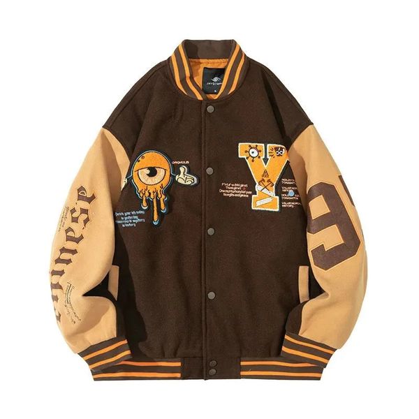 Y Lettera Varsity Baseball Bomber Giacca da uomo in cotone Cappotti oversize da donna Nero Marrone Hip Hop University College Uniforme allentata 231229