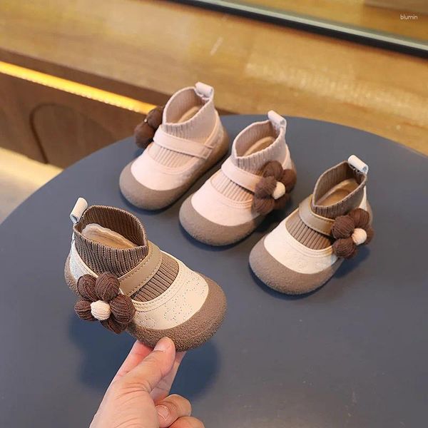 Botas bebê meninas primeiro walker sapatos flor versátil macio redondo respirável primavera quente 1-3y bonito crianças moda casual tornozelo