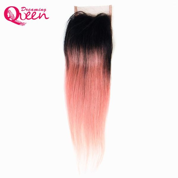 Colore oro rosa dritto 4x4 chiusura in pizzo Ombre brasiliana 100 chiusura capelli umani vergini con capelli del bambino miele biondo ombre pizzo Cl8520706