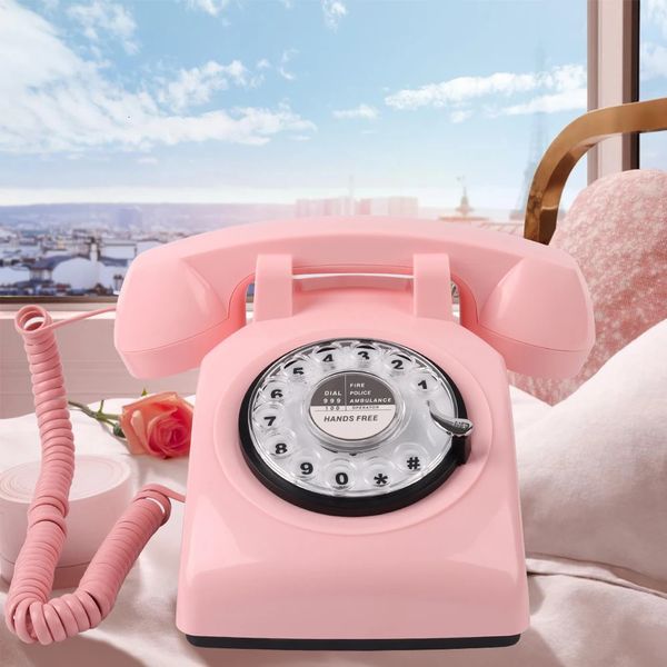 Telefoni con linea rotativa Telefono retrò degli anni '80 Linea fissa retrò cablata per casa/ufficio Linea fissa europea rosa 240102