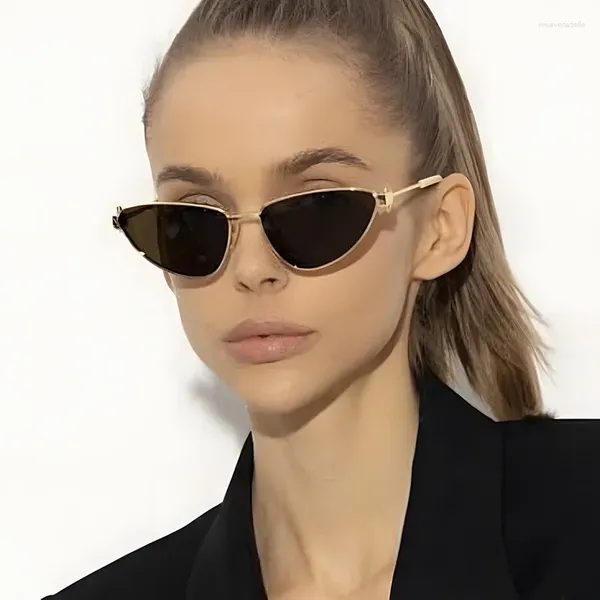 Sonnenbrille 2024 Cat Eye Metall Hinger Dreieck Rahmen Frauen Mode für kleine Gesicht Lady Shades