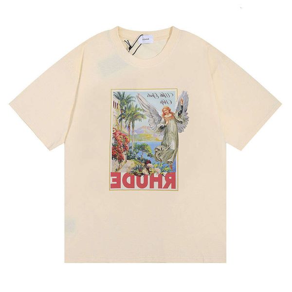 Maglietta stampata a marchio rhude uomini donne rotonde a tunta magliette primavera estate alta stile stile top tees rhude dimensione asiatica s xl camiseta a buon mercato loe iffcoat