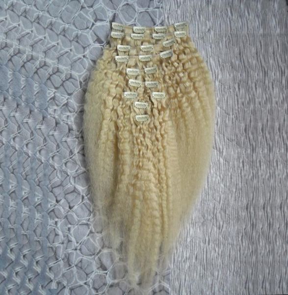 Blonde brasilianische verworrene glatte Echthaar-Clip-in-Haarverlängerung, 10 Stück und 120 g, Set 12 24 Zoll, Remy Coarse Yaki Clip-in ext7600184