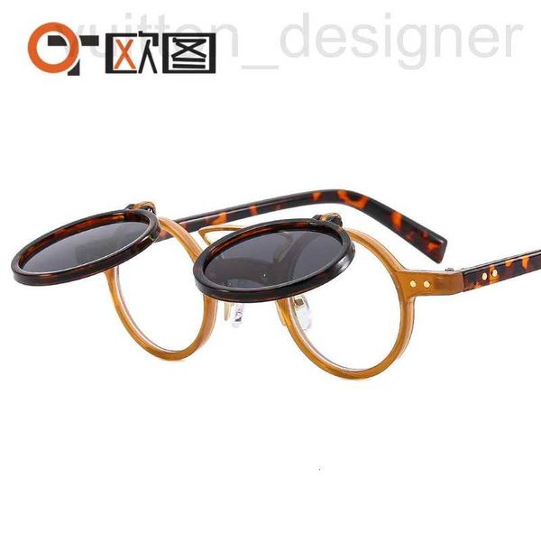 Óculos de sol quadros designer marca t307 outu novo quadro redondo punk dupla camada flip masculino e feminino tendência da motocicleta individualizado lep0