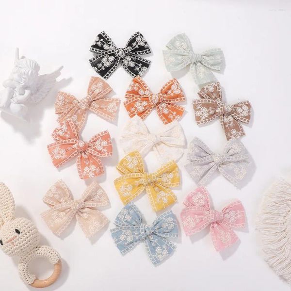 Acessórios de cabelo cor pano bordado flores laço arco clipes para menina crianças bonito kawaii fada princesa hairpin moda