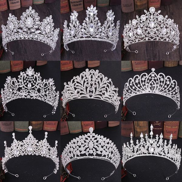 Accessori per capelli da sposa in cristallo color argento alla moda Accessori per capelli da sposa con strass Tiara e corone da donna Diademi per gioielli con testa da principessa 240102